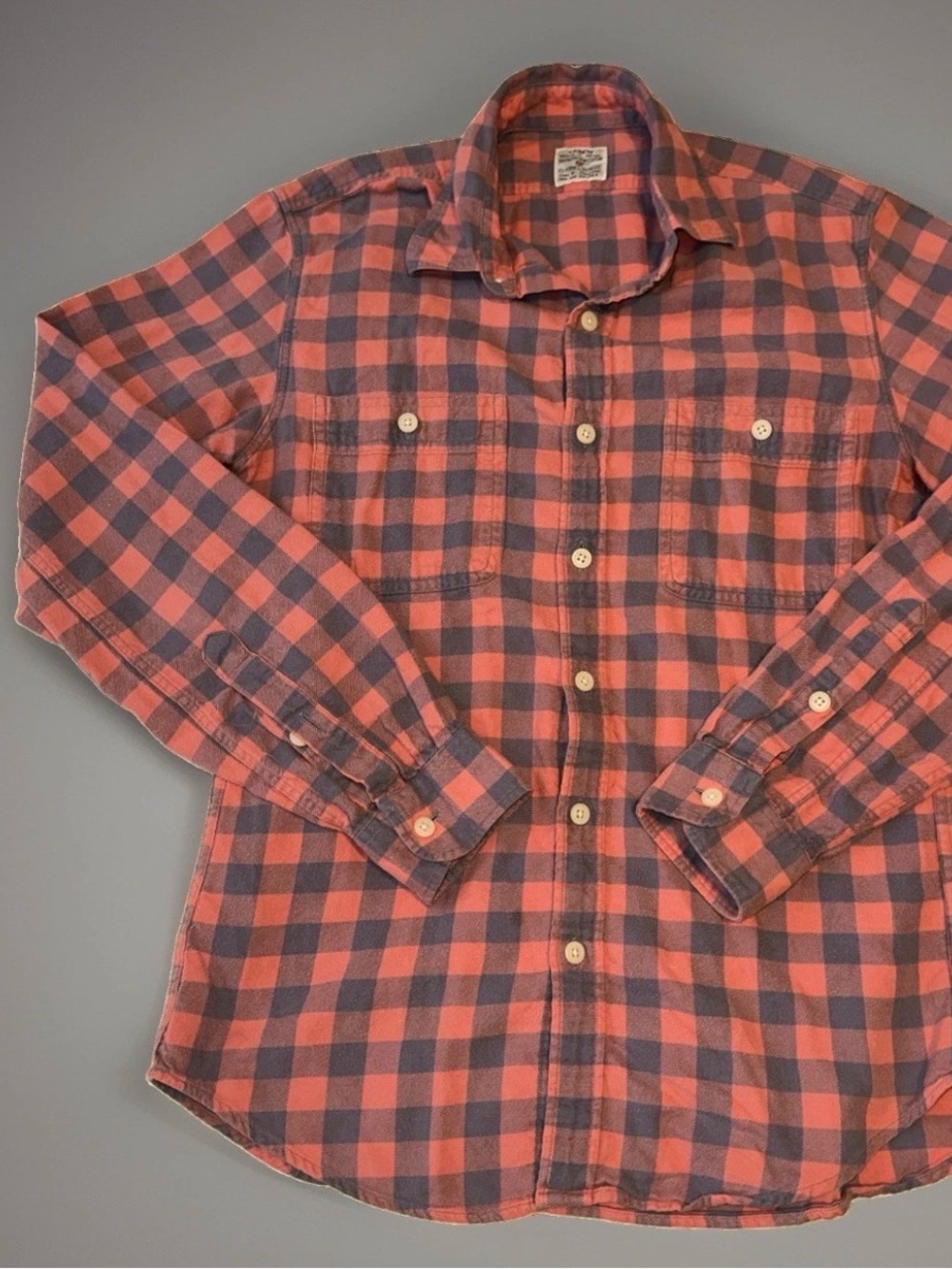 J. Crew Coral and Navy Plaid Flannel Shirt #124
